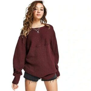 Free People OG Volume Sleeve Thermal Pullover Sweater in Cherry Cola Sz S NWT